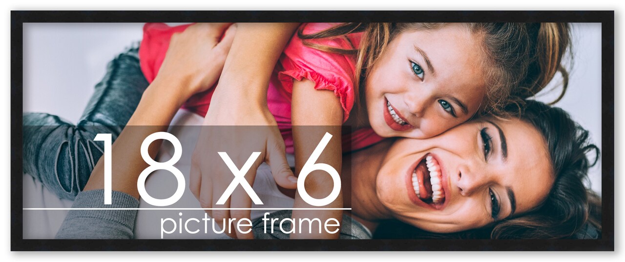 18x6 Black Wood Picture Frame - UV Acrylic, Foam Board Backing, Hanging Hardware